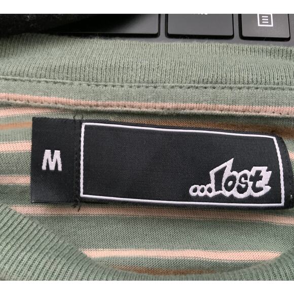 Lost Vintage Striped Tee - 90s/Y2K Fashion - Green-  Size Medium - Picture 3 of 3